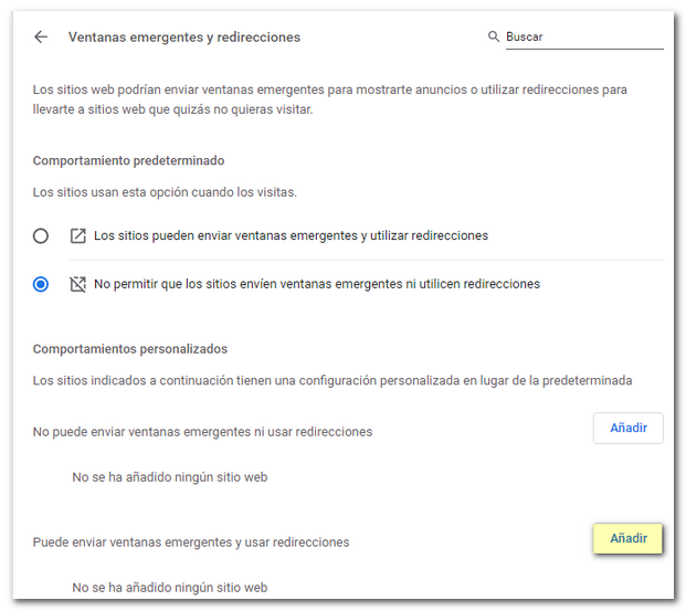 Imagen de excepción para permitir elementos emergentes