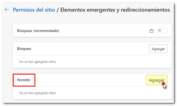 Permitir para la página de la Agencia Tributaria