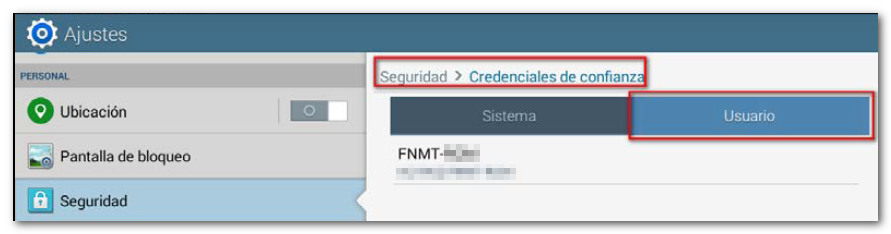 Credenciales de confiaza: Usuario