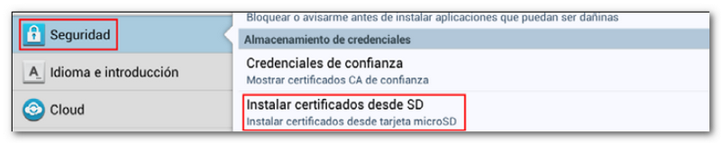 Instalar certificado desde SD