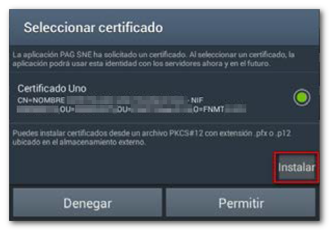 Ventana de selección de certificados