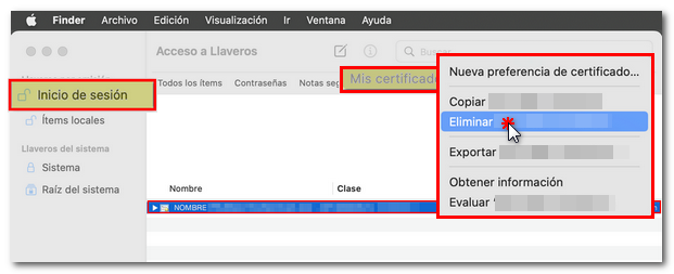 Inicio de sesión, Mis certificados
