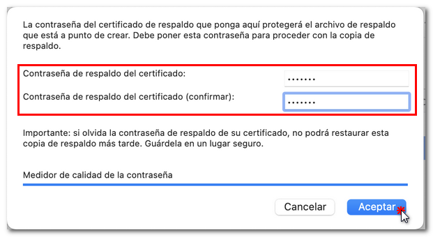 Contraseña de respaldo