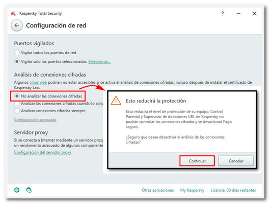 opciones kaspersky