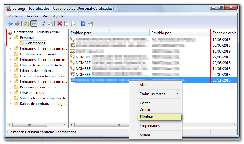almacén certificado Windows