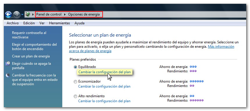 opciones de energía