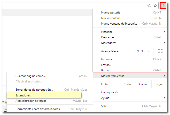 menú más herramientas en google chrome