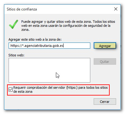 agregar página como sitio de confianza