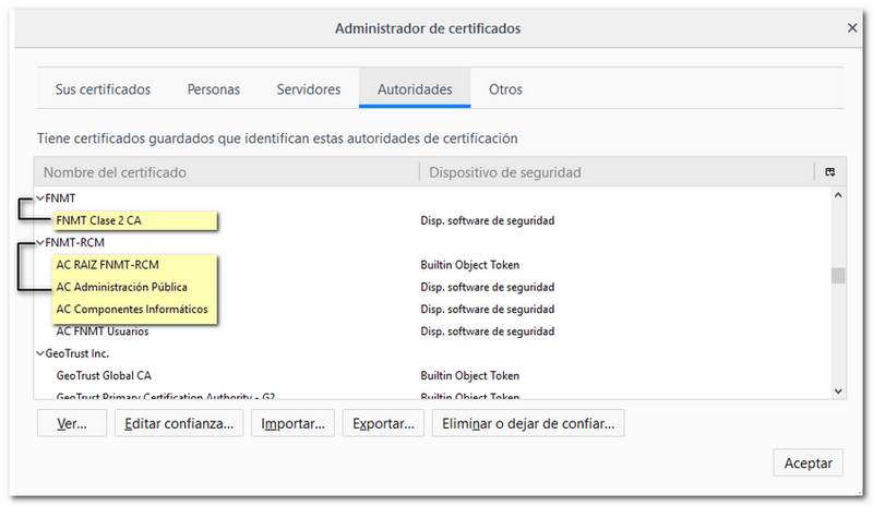 Certificados raíz FNMT en Mozilla Firefox