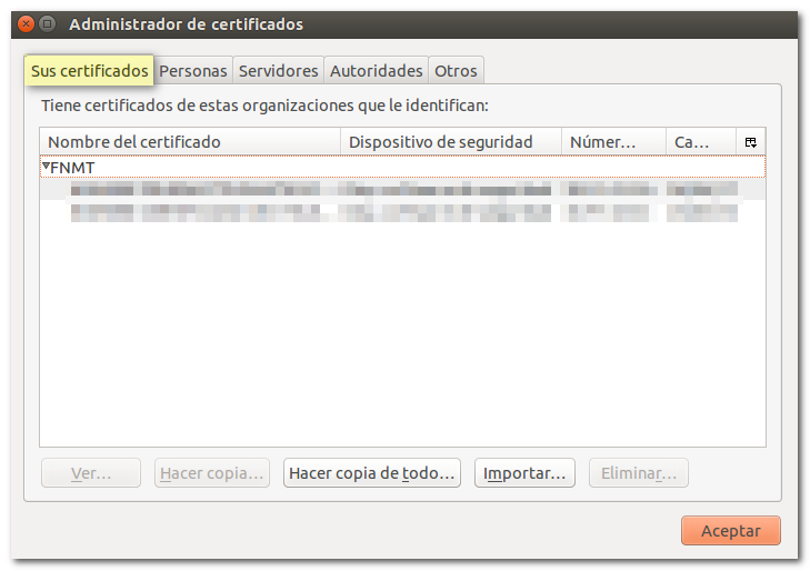 Certificado en pestaña "Sus certificados"