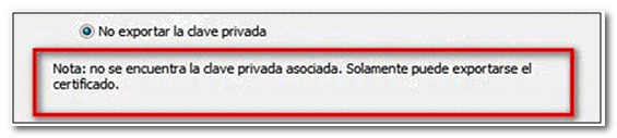 No se encuentra la clave privada asociada