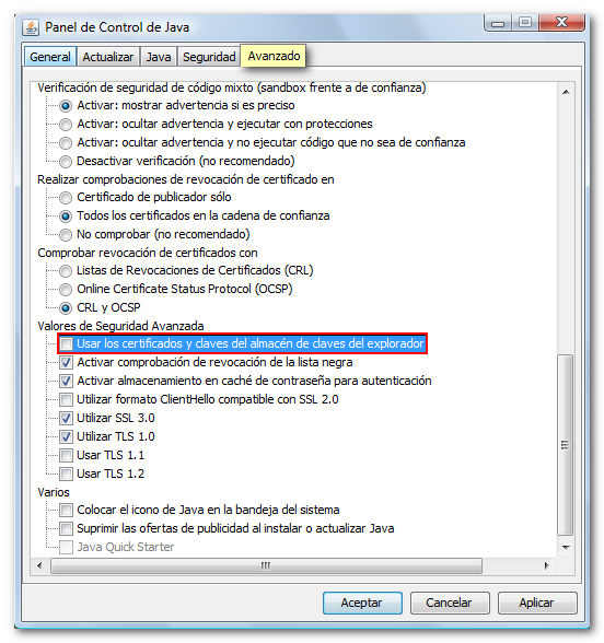 configuración Java para certificado electrónico