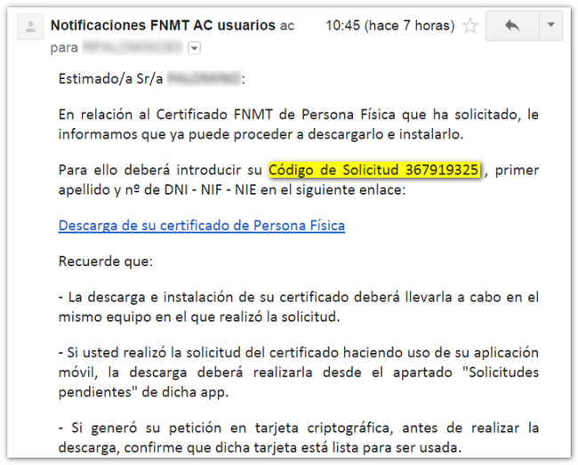 Confirmación solicitud