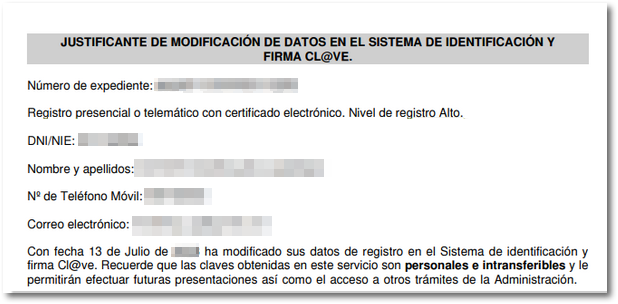 Justificante modificación