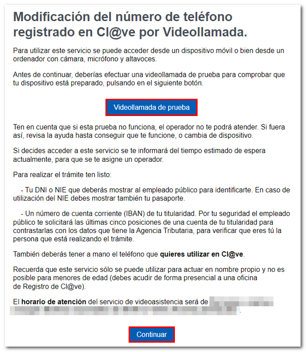 información videollamada y prueba