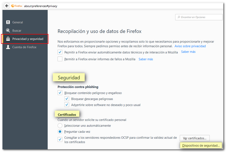 Dispositivos de seguridad
