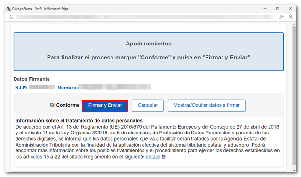 Conforme, firmar y enviar