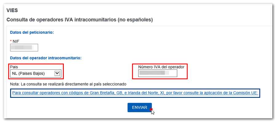 Consulta de operadores intracomunitarios No españoles