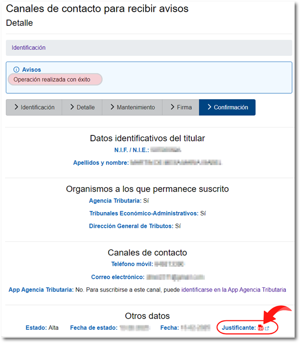 Justificante del alta