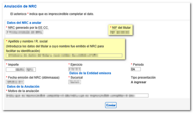 NIF del titular debe ser igual al NIF del certificado