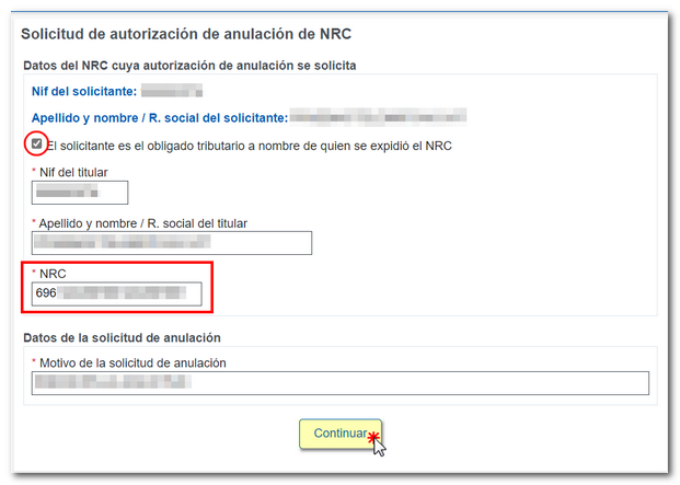 Formulario anulación NRC (Modelos 576, 696)