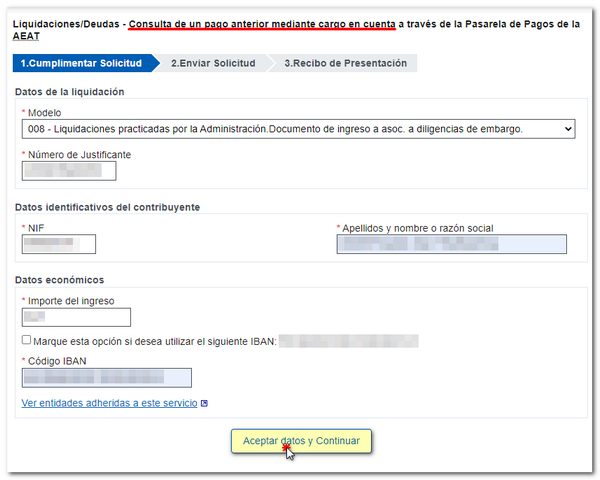 formulario consulta pago liquidación cuenta