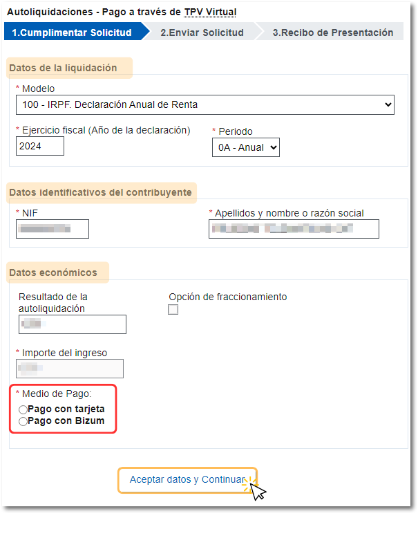 Aceptar datos y continuar
