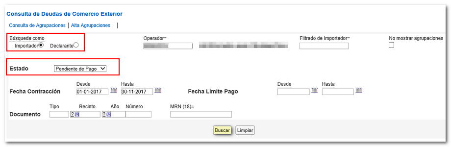 Búsqueda de liquidación pendiente de ingreso