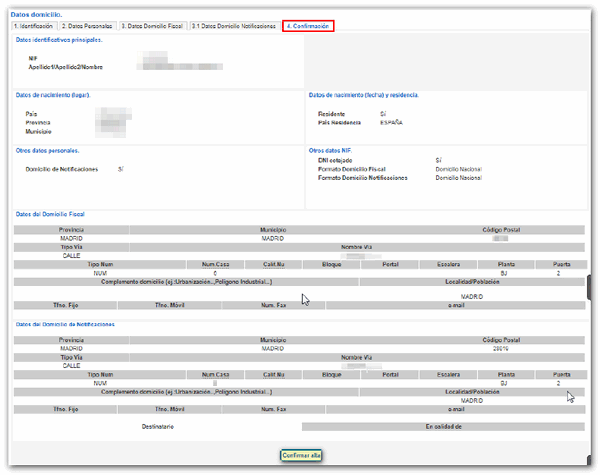 Confirmación de datos correctos y pulse enviar alta