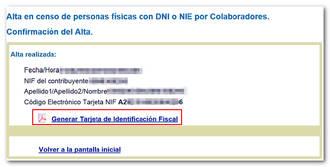 Generar Tarjeta de Identificación Fiscal