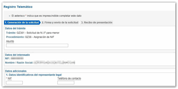 solicitud de un NIF a menores
