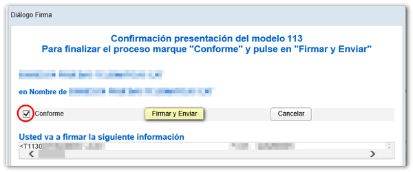 Marcar la casilla Conforme, Firmar y enviar