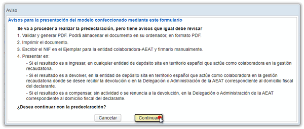 Avisos y continuar
