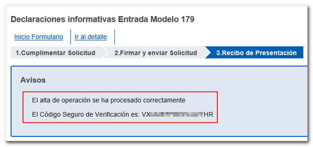 CSV presentación registro