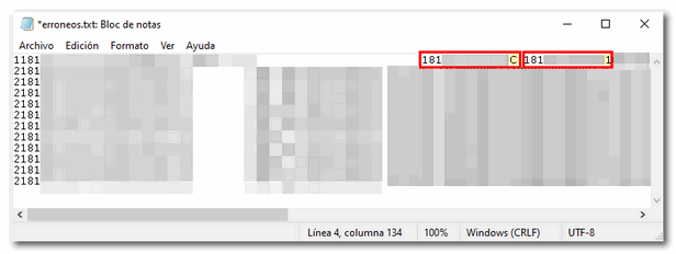Fichero erróneos TXT