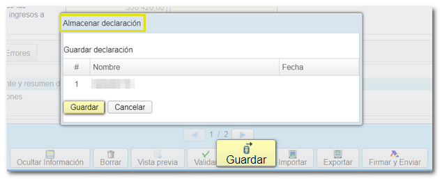 Guardar declaración