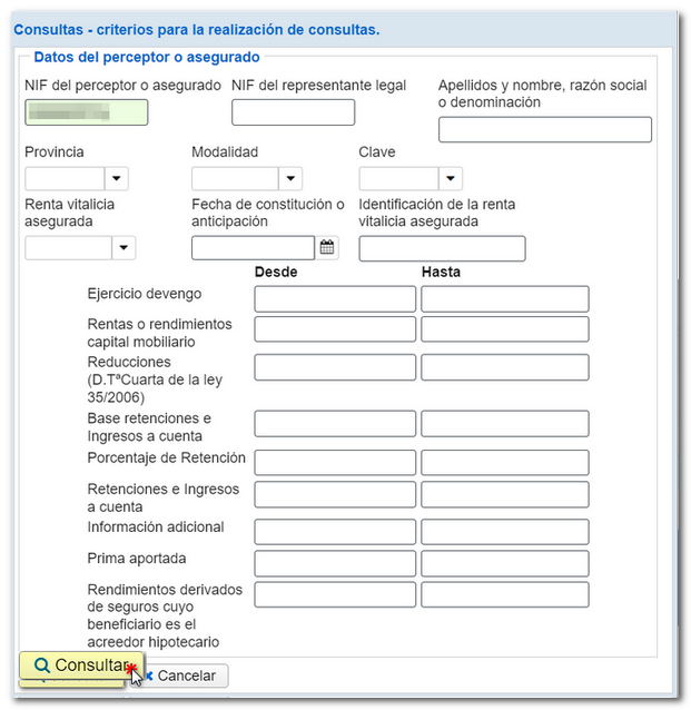Criterios de consulta