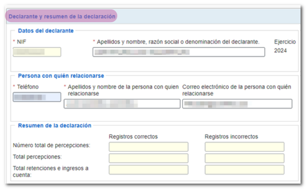 Datos del declarante y resumen