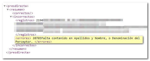 Fichero XML con errores detectados