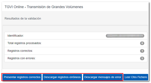 Resultado de la validación