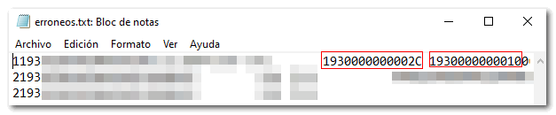 Registros erróneos con formato BOE