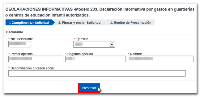Ventana inicial Declarante