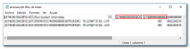 Registros erróneos con formato BOE
