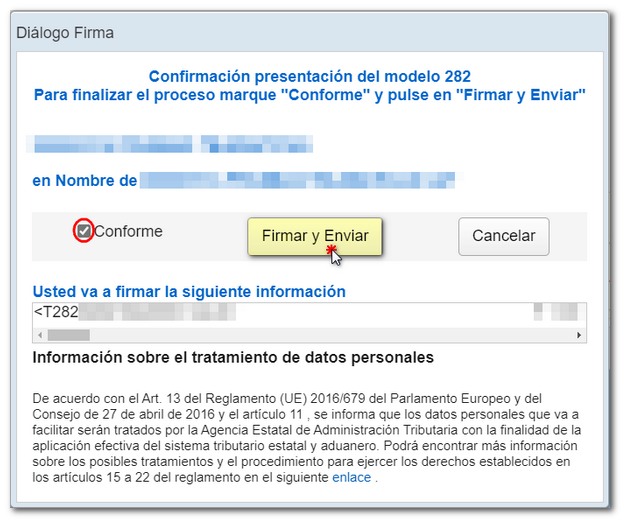 Conforme, firmar y enviar