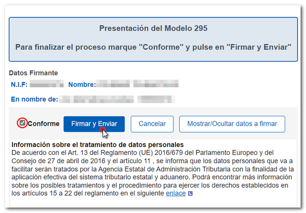 Conforme, firmar y enviar