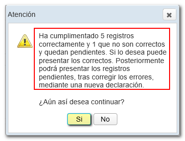 Aviso registros correctos y erróneos