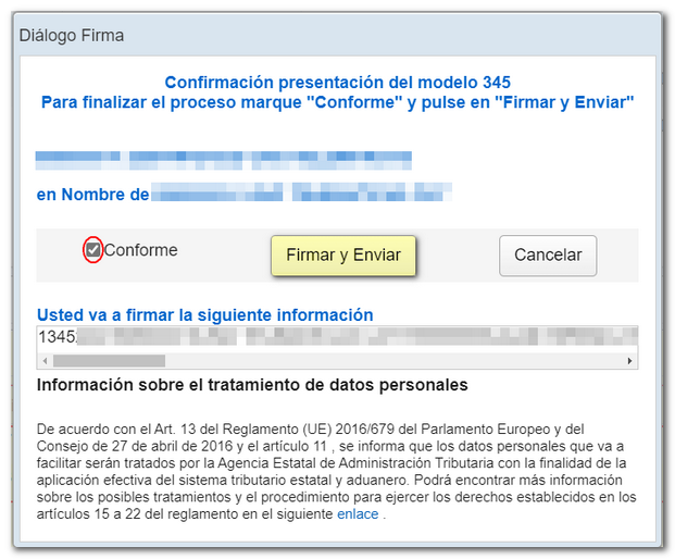 Conforme, firmar y enviar