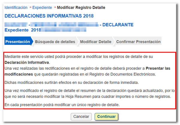 1. Presentación y continuar con la modificación