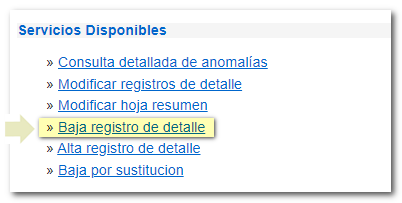 Baja registro de detalle