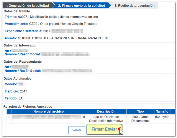 Firmar y Enviar Alta registro detalle